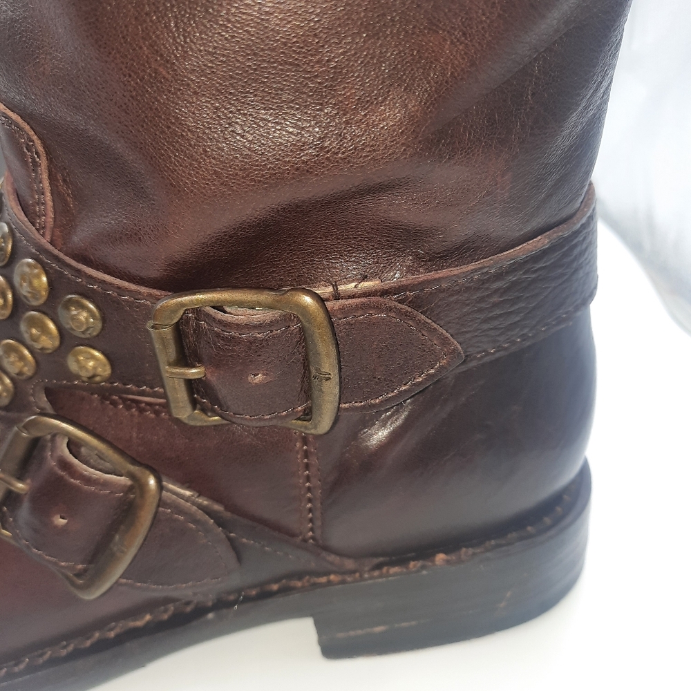 FRYE Studded Tall Dark Brown Boho Cottage Distressed Biker Grunge 8 M - Picture 14 of 16